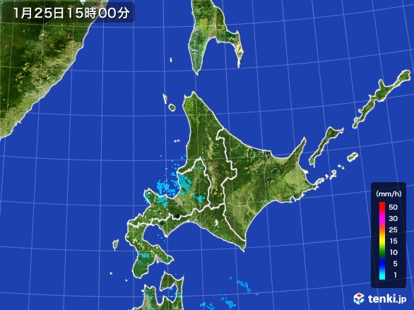 北海道地方の雨雲レーダー(2017年01月25日)