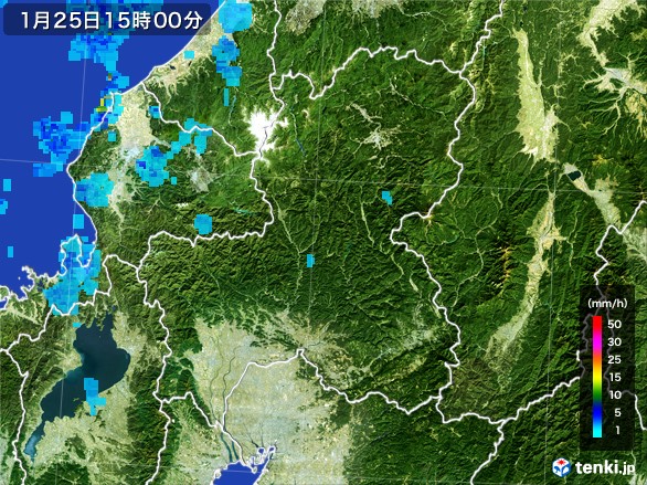 岐阜県の雨雲レーダー(2017年01月25日)