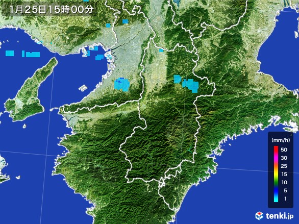 奈良県の雨雲レーダー(2017年01月25日)