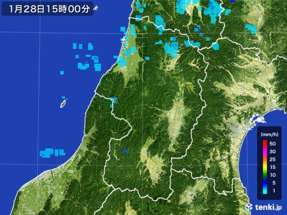 山形県の雨雲レーダー(2017年01月28日)