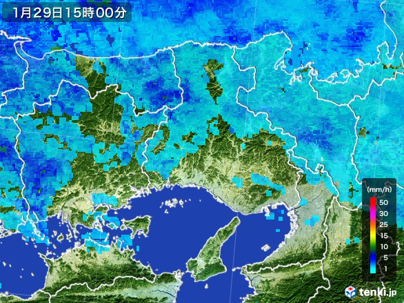 兵庫県の雨雲レーダー(2017年01月29日)