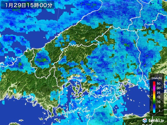 広島県の雨雲レーダー(2017年01月29日)