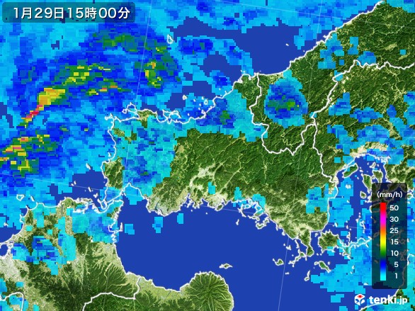 山口県の雨雲レーダー(2017年01月29日)