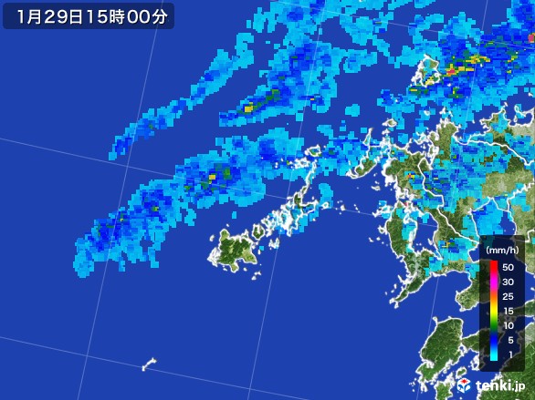 五島列島(長崎県)の雨雲レーダー(2017年01月29日)