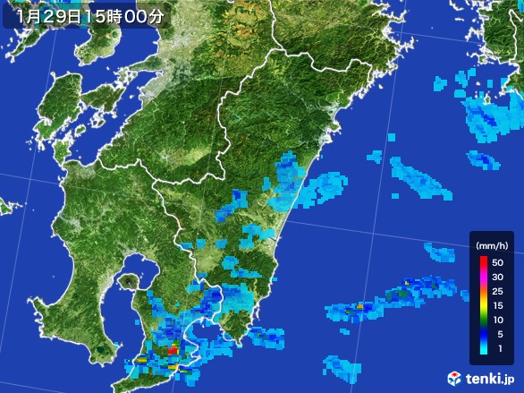 宮崎県の雨雲レーダー(2017年01月29日)