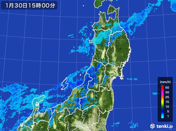 東北地方の雨雲レーダー(2017年01月30日)