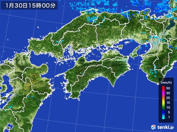 四国地方の雨雲レーダー(2017年01月30日)