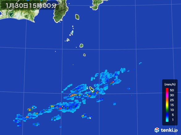 伊豆諸島(東京都)の雨雲レーダー(2017年01月30日)