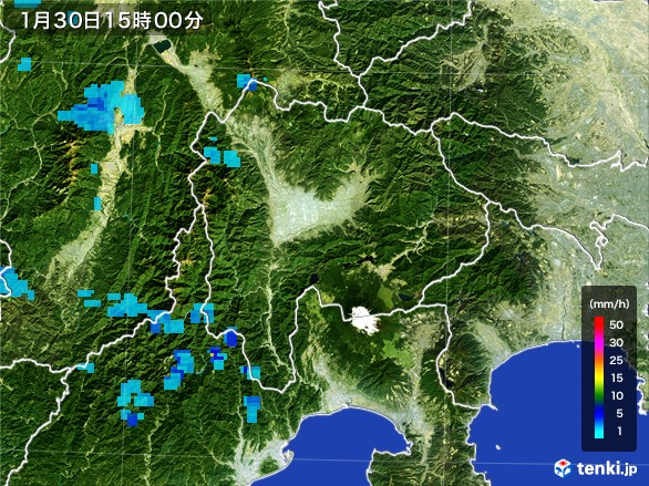 山梨県の雨雲レーダー(2017年01月30日)