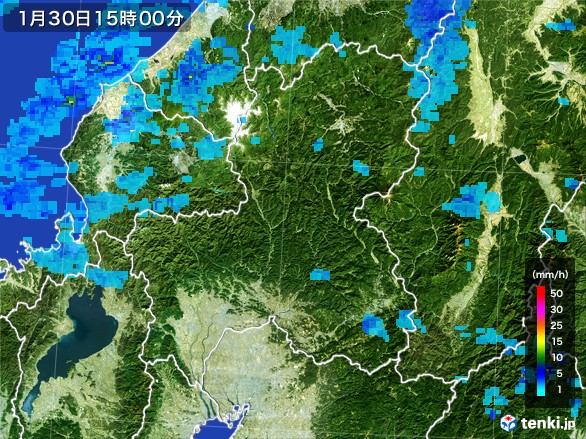 岐阜県の雨雲レーダー(2017年01月30日)