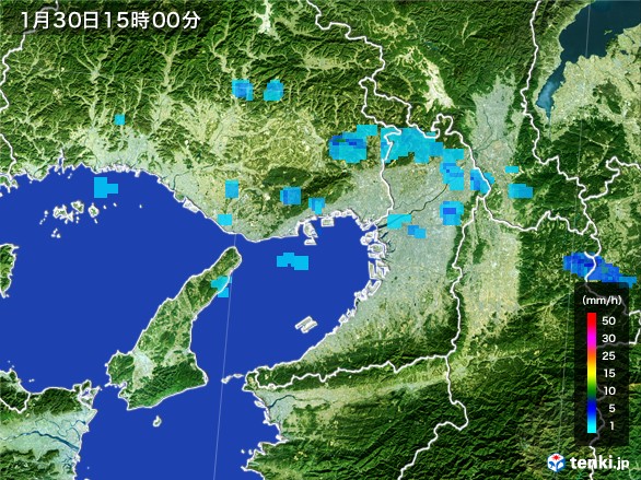 大阪府の雨雲レーダー(2017年01月30日)