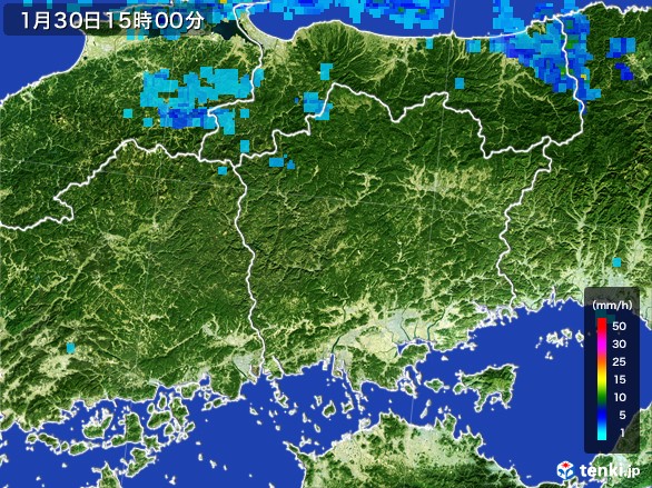 岡山県の雨雲レーダー(2017年01月30日)