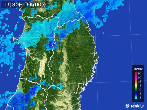 岩手県の雨雲レーダー(2017年01月30日)