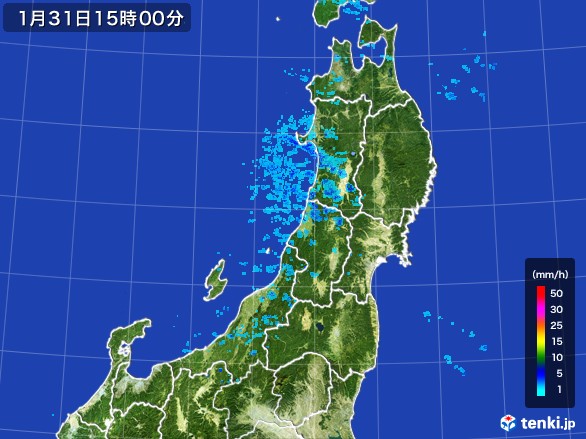 東北地方の雨雲レーダー(2017年01月31日)