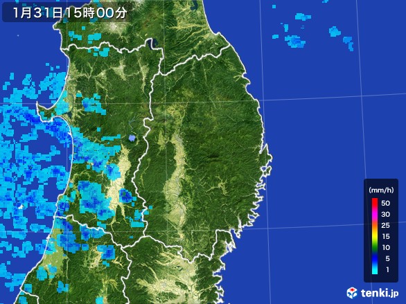 岩手県の雨雲レーダー(2017年01月31日)