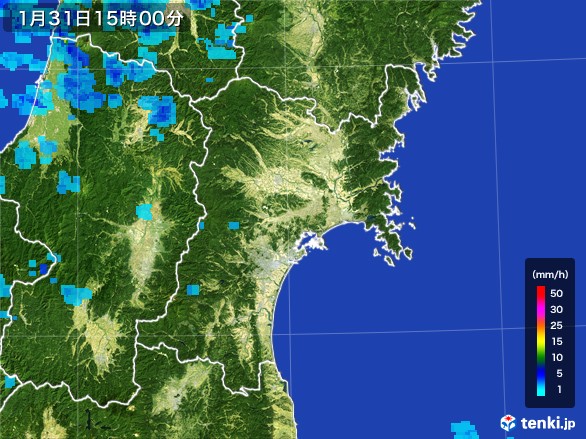 宮城県の雨雲レーダー(2017年01月31日)