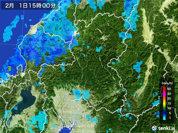 岐阜県の雨雲レーダー(2017年02月01日)