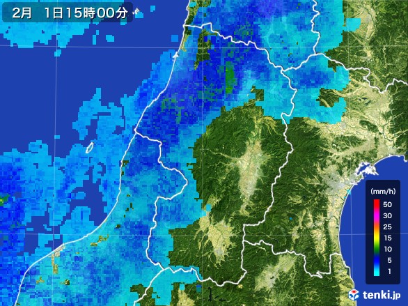 山形県の雨雲レーダー(2017年02月01日)