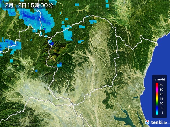 栃木県の雨雲レーダー(2017年02月02日)