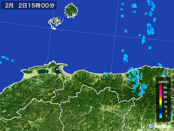 鳥取県の雨雲レーダー(2017年02月02日)