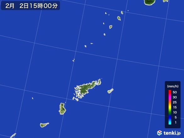 奄美諸島(鹿児島県)の雨雲レーダー(2017年02月02日)