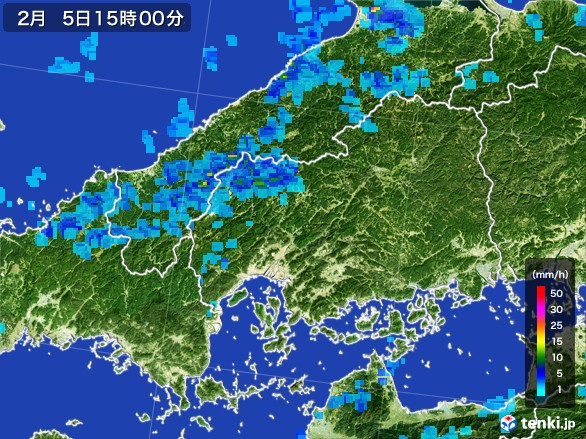 広島県の雨雲レーダー(2017年02月05日)