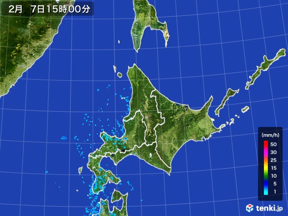 北海道地方の雨雲レーダー(2017年02月07日)