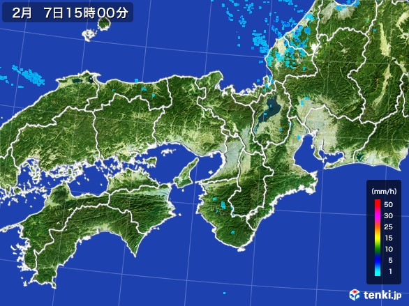 近畿地方の雨雲レーダー(2017年02月07日)