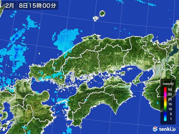 中国地方の雨雲レーダー(2017年02月08日)