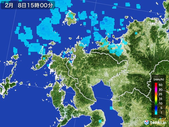 佐賀県の雨雲レーダー(2017年02月08日)