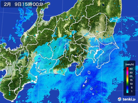 関東・甲信地方の雨雲レーダー(2017年02月09日)