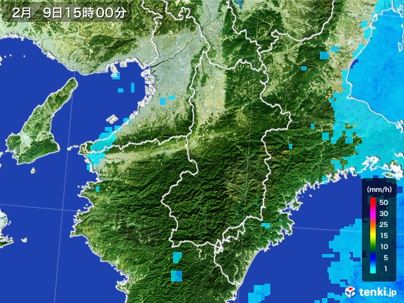 奈良県の雨雲レーダー(2017年02月09日)