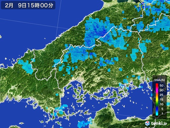広島県の雨雲レーダー(2017年02月09日)