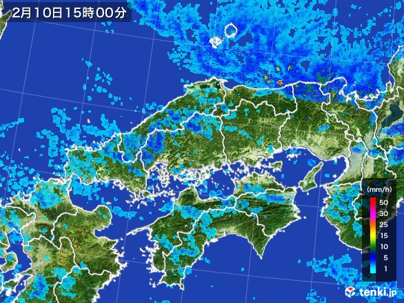 中国地方の雨雲レーダー(2017年02月10日)