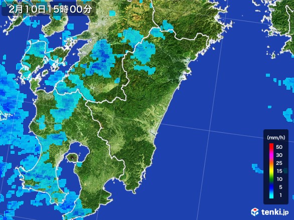 宮崎県の雨雲レーダー(2017年02月10日)