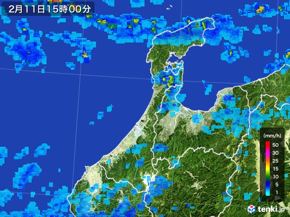 石川県の雨雲レーダー(2017年02月11日)