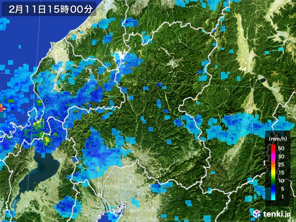 岐阜県の雨雲レーダー(2017年02月11日)