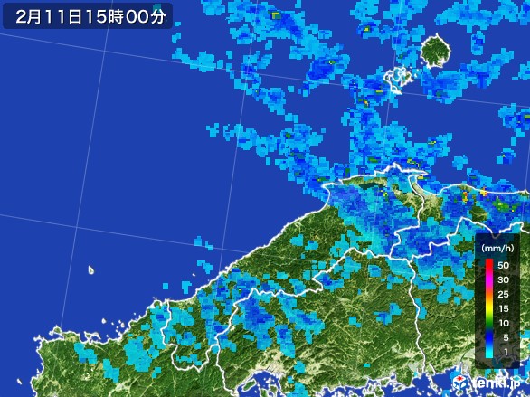 島根県の雨雲レーダー(2017年02月11日)