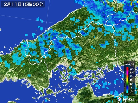 広島県の雨雲レーダー(2017年02月11日)