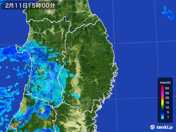 岩手県の雨雲レーダー(2017年02月11日)