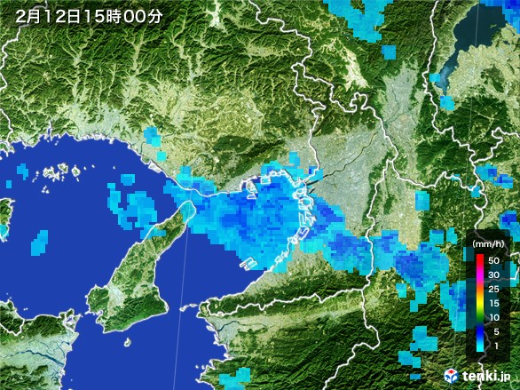 大阪府の雨雲レーダー(2017年02月12日)