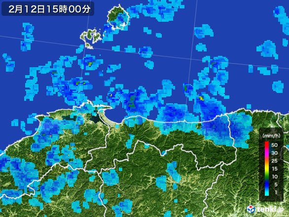 鳥取県の雨雲レーダー(2017年02月12日)