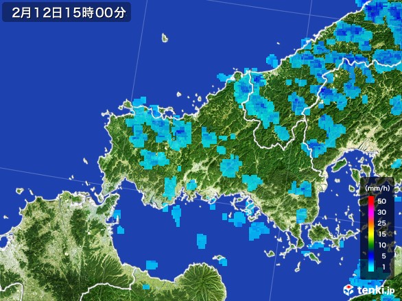 山口県の雨雲レーダー(2017年02月12日)