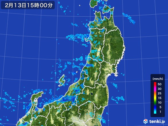 東北地方の雨雲レーダー(2017年02月13日)