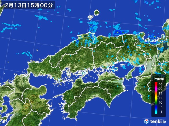 中国地方の雨雲レーダー(2017年02月13日)