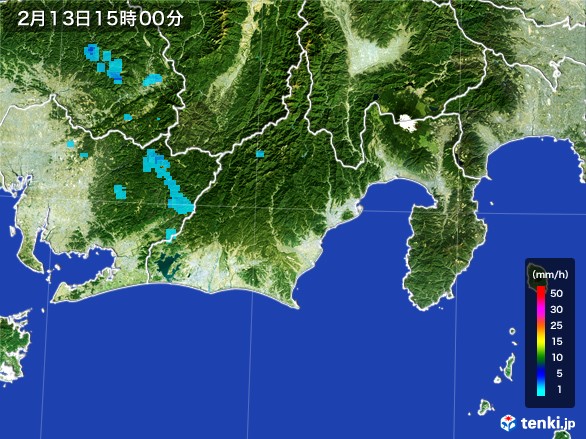 静岡県の雨雲レーダー(2017年02月13日)