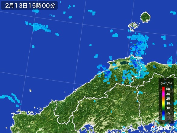 島根県の雨雲レーダー(2017年02月13日)