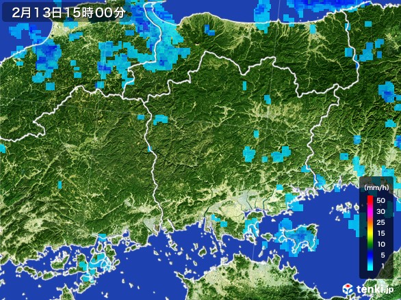 岡山県の雨雲レーダー(2017年02月13日)