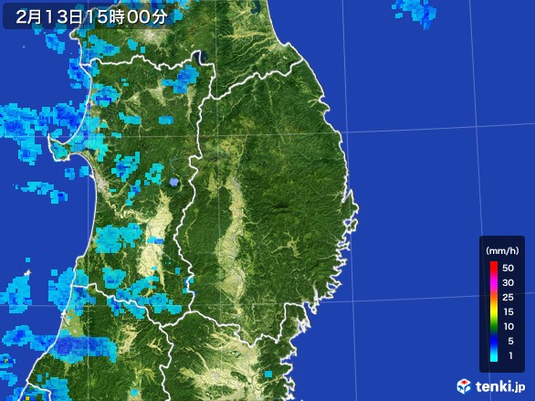 岩手県の雨雲レーダー(2017年02月13日)