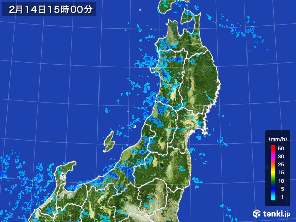 東北地方の雨雲レーダー(2017年02月14日)